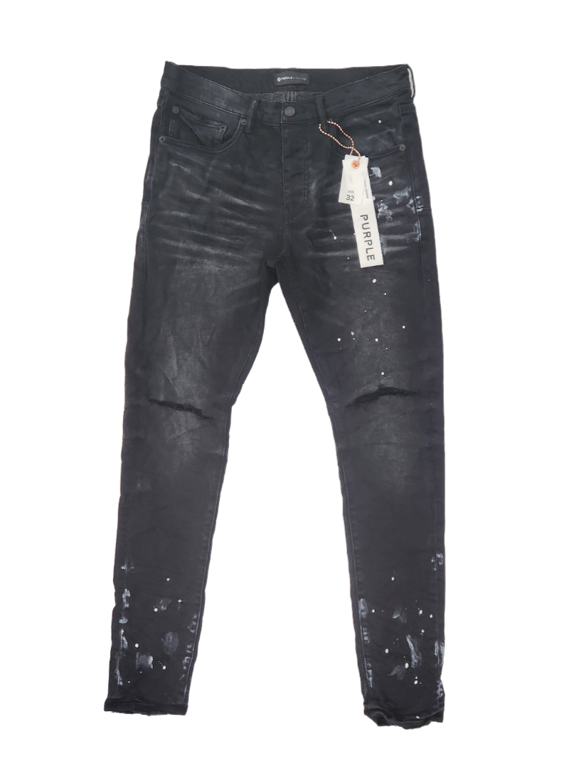 PURP001BRKS122/BLACK RESIN KNEE SLIT JEANS
