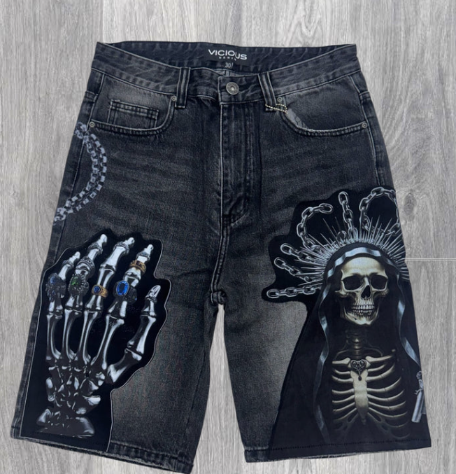 VC 1207 PRINTED ARTWORK PREMIUM DENIM SHORTS