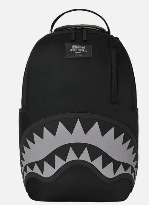 SPRAY GROUND SHARK CENTRAL BLACK NYLON GREY EMBOSSED DLXS BACK PACK