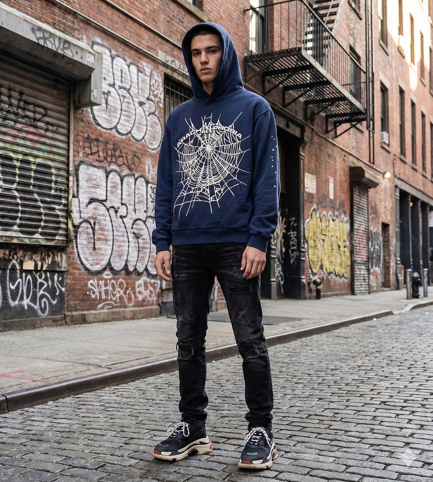 Sp5der Hoodie Spider Web Graphic Black Streetwear