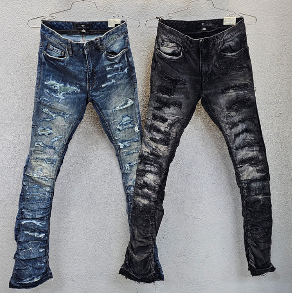 JCJTF1157 PLEATED SIDE SEAM SHREDDED JEANS