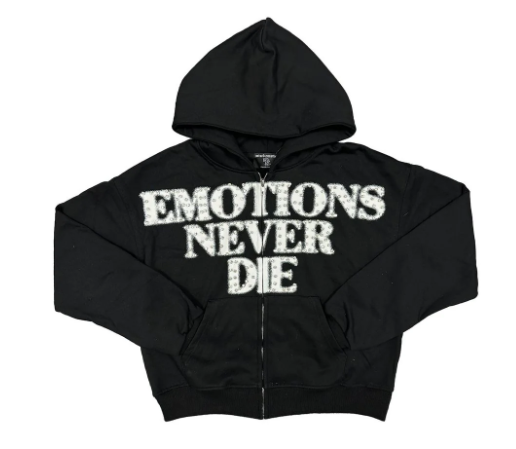 Mixed Emotions Hoodie Emotions Never Die ZipUp Rhinestone Streetwear