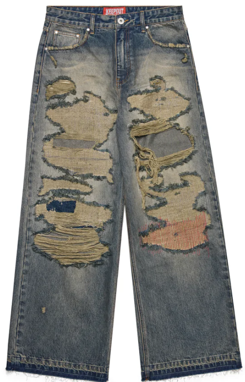 KEEP OUT FAKE LOVE Jeans Wide Leg Distressed