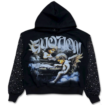 MIXED EMOTIONS Hoodie Angel Graphic Rhinestone
