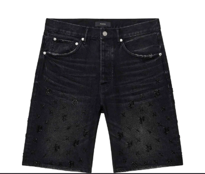 PURPLE Shorts Embossed Pattern Dark Wash