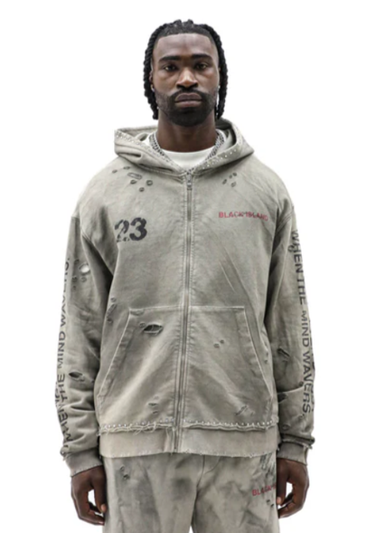 BLACK ISLAND Hoodie Distressed ZipUp