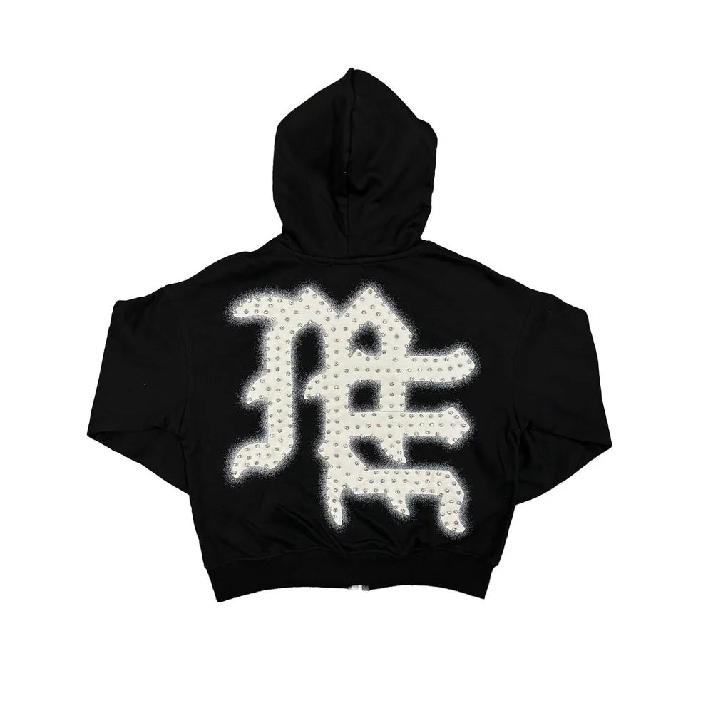 Mixed Emotions Rhinestone ZipUp Hoodie Front