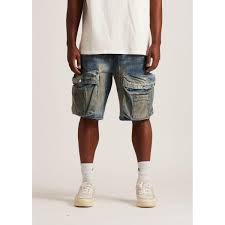 EMBELLISH Shorts Cargo Distressed Light Wash