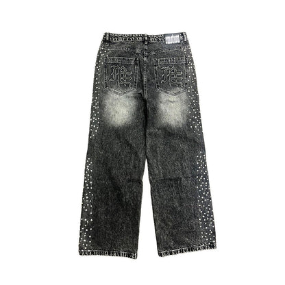 MIXED EMOTIONS Jeans Rhinestone Distressed Washed