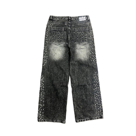 MIXED EMOTIONS Jeans Rhinestone Distressed Washed