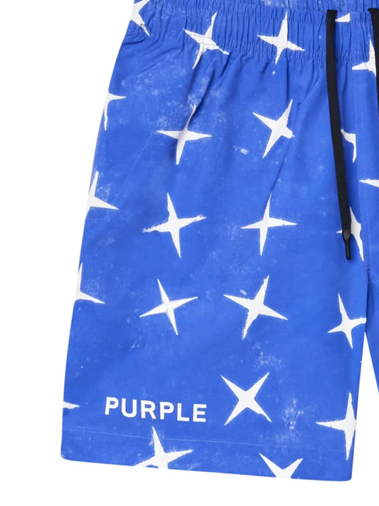 Purple Brand Shorts Cotton Star Print Blue Streetwear Concept