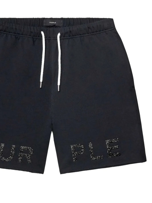 Purple Brand Shorts Cotton Rhinestone Logo Black Streetwear Concept